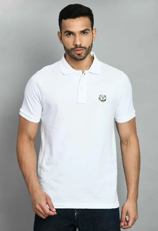 Huge Savings Men's Solid White Polo T-Shirt