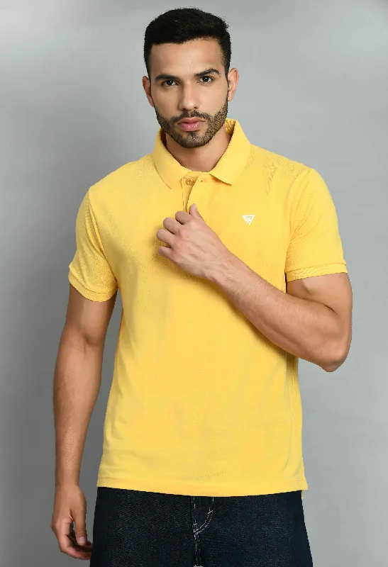 Deal Dash Men's Solid Yellow Polo Collar T-Shirt