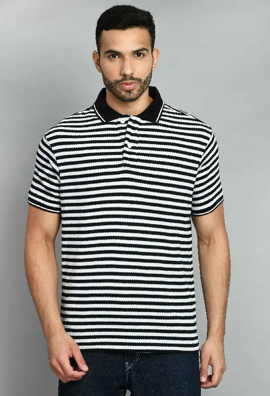 Quick Sale Men's Striped White Black Polo Tees