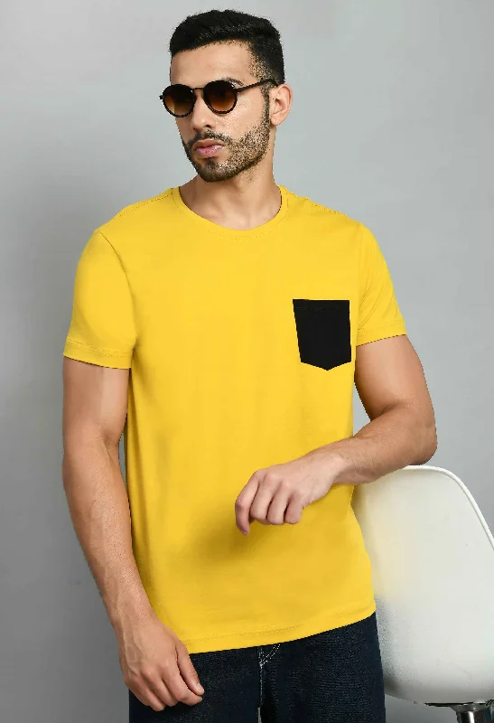 Don't Miss Out Men's Yellow Lycra Smart Fit T-Shirt