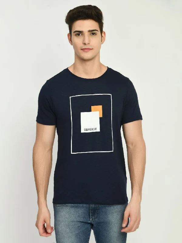 Weekend Offers That Sizzle Navy Printed Knit T-Shirt