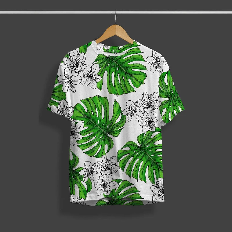 Flash Sale Palm Leaf Round Neck Full Printed T-Shirt