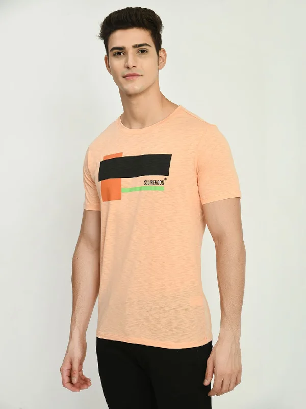 Weekend Specials to Enjoy Peach Printed Regular Fit T-Shirt