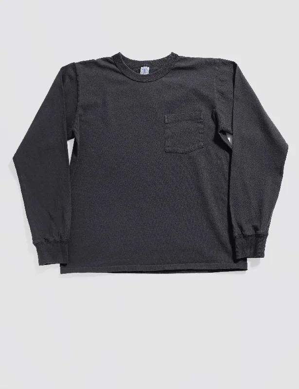 Pigment-Dyed Pocket Long Sleeve Tee in Black