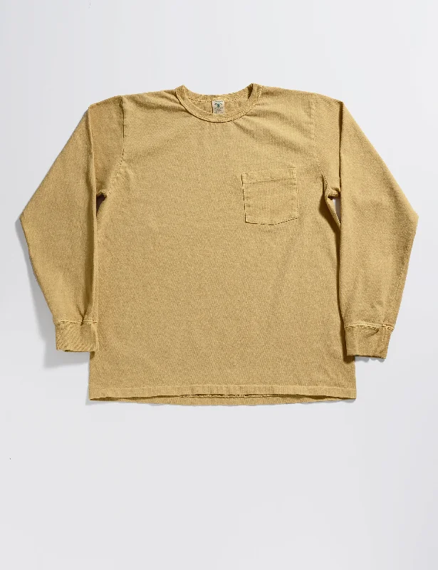 Pigment-Dyed Pocket Long Sleeve Tee in Ochre