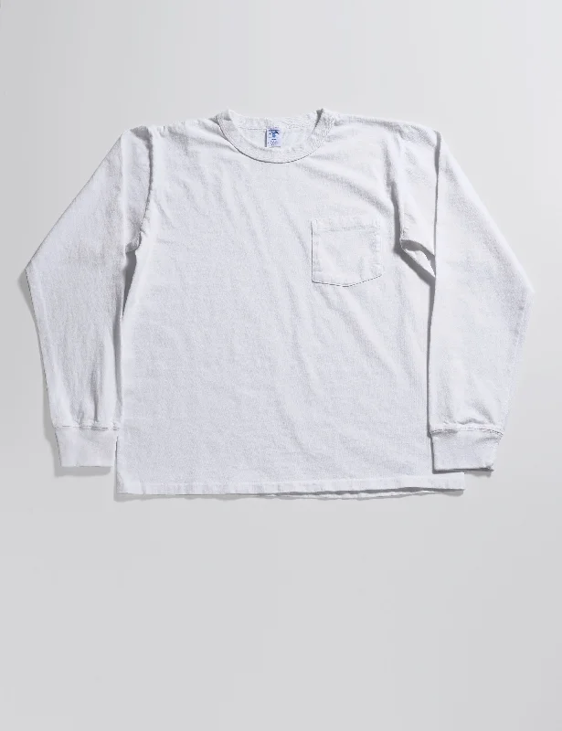 Pigment-Dyed Pocket Long Sleeve Tee in White