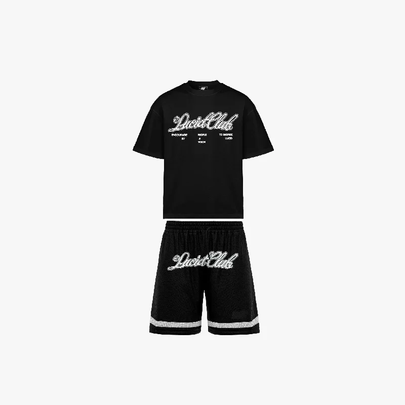 Script Logo Tee & Mesh Shorts Bundle "Black"