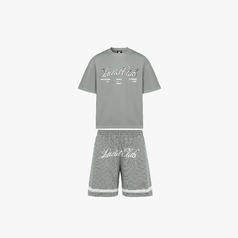 Script Logo Tee & Mesh Shorts Bundle "Grey"