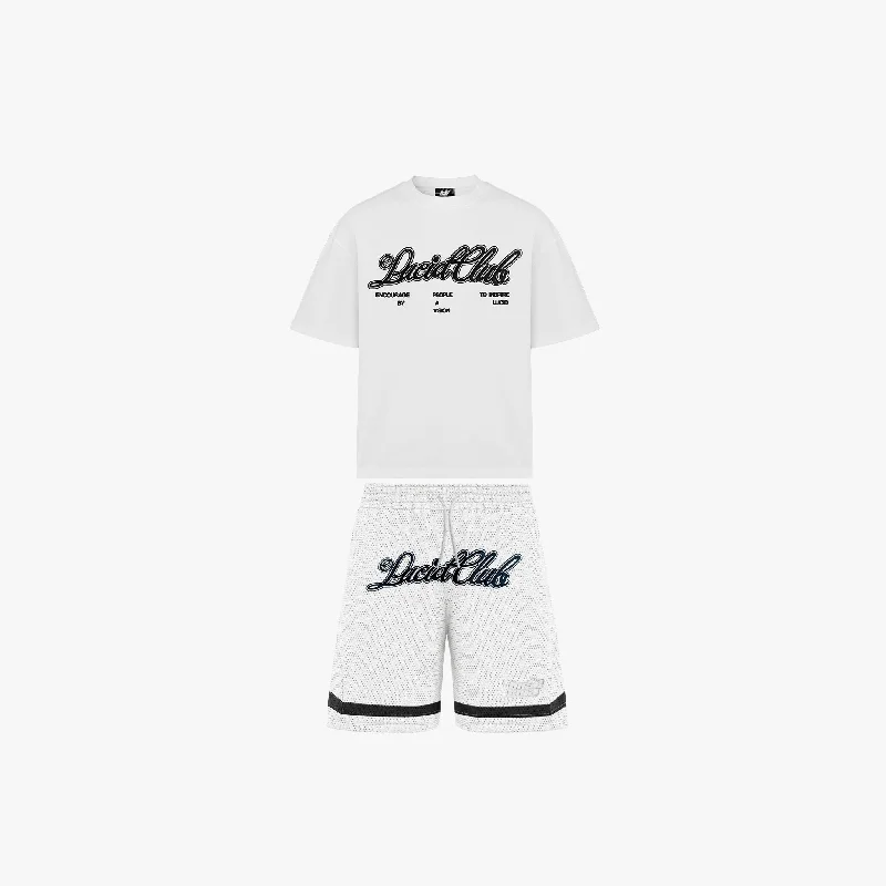 Script Logo Tee & Mesh Shorts Bundle "White"