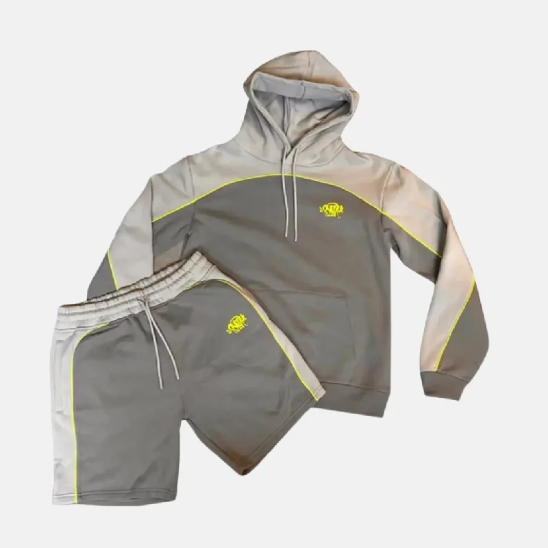 Syna Logo Pipe Hoodie Shorts Set - Grey/Volt