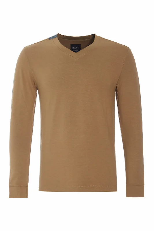 T-SHIRT V-NECK LONG SLEEVE - 1021C - CAMEL