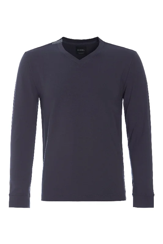 T-SHIRT V-NECK LONG SLEEVE - 1021C - DEEP BLUE