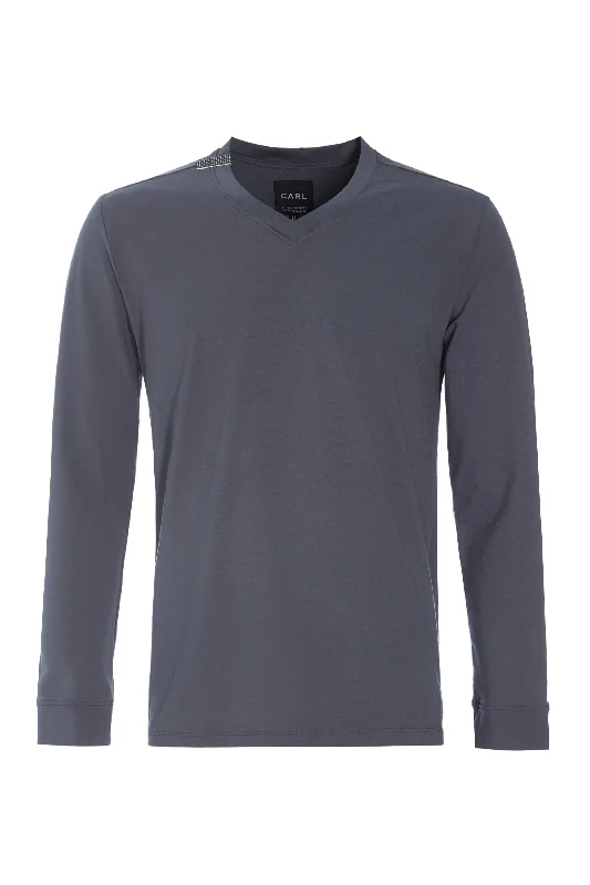 T-SHIRT V-NECK LONG SLEEVE - 1021C - GREY