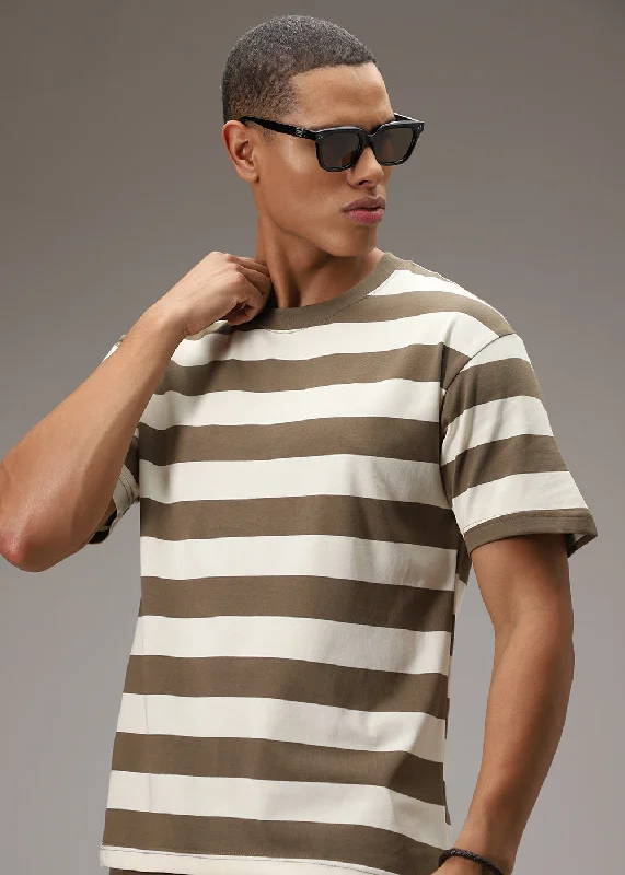 Tan And White Striped T-shirt