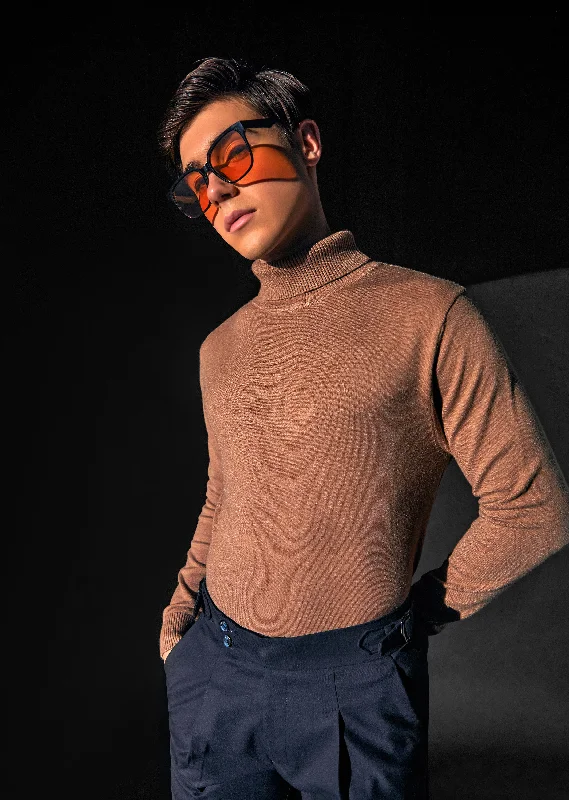 Tan Brown Turtle-Neck Sweater