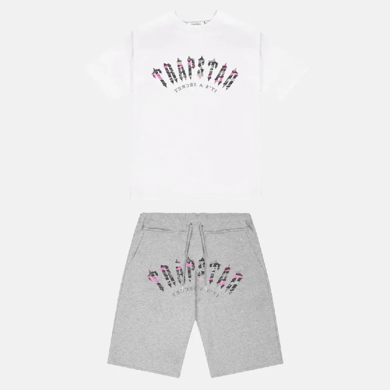 Trapstar Irongate Arch T-Shirt & Shorts Set - White/Pink