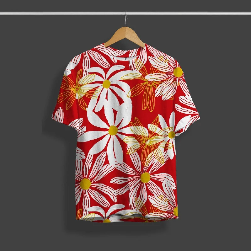 Weekend Specials Just for You Unisex Floral Red Full Printed T-shirt