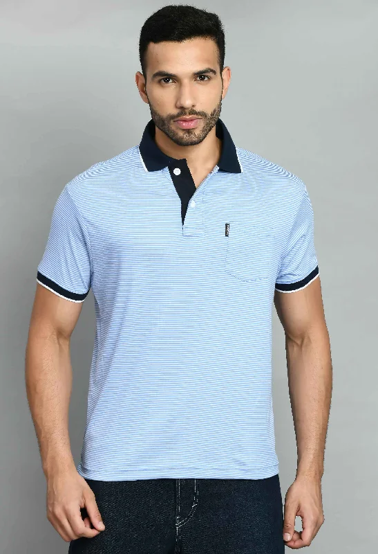 Price Cut White Blue Polo Neck T-Shirt
